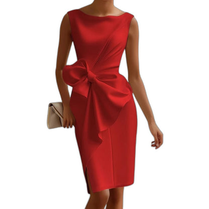 Elegant Black Midi Dress for Women with Boat Neck Sleeveless Bodycon Ruched Cocktail Style