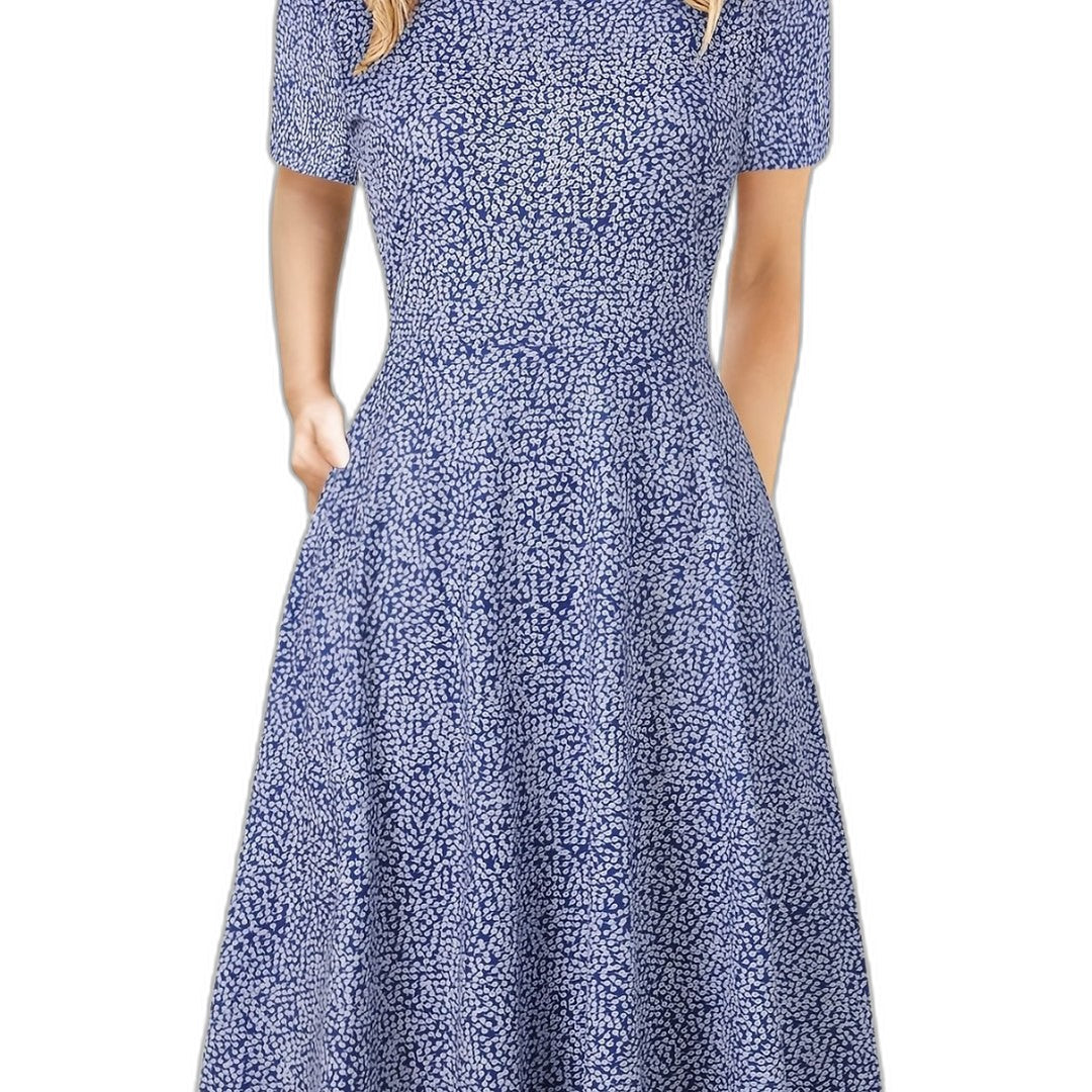 Elegant Black Midi Dress for Women with Crew Neck Short Sleeve A Line Fit And Flare Cocktail Style