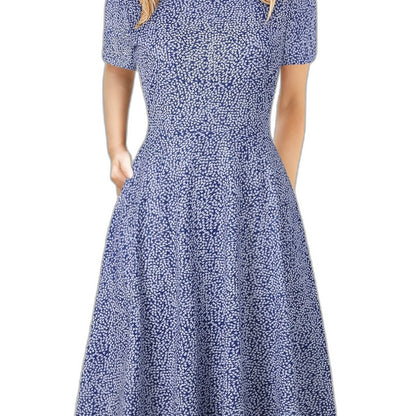 Elegant Black Midi Dress for Women with Crew Neck Short Sleeve A Line Fit And Flare Cocktail Style