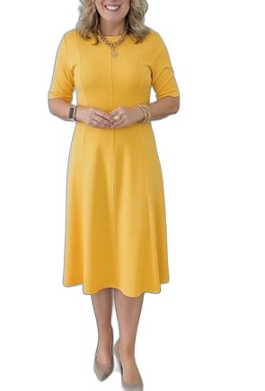 Elegant Black Midi Dress for Women with Crew Neck Short Sleeve A Line Fit And Flare Cocktail Style