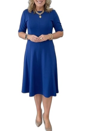 Elegant Black Midi Dress for Women with Crew Neck Short Sleeve A Line Fit And Flare Cocktail Style