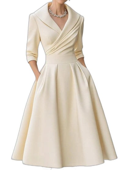 Elegant Black Midi Dress for Women with V Neck Long Sleeve Wrap Fit And Flare Cocktail Style
