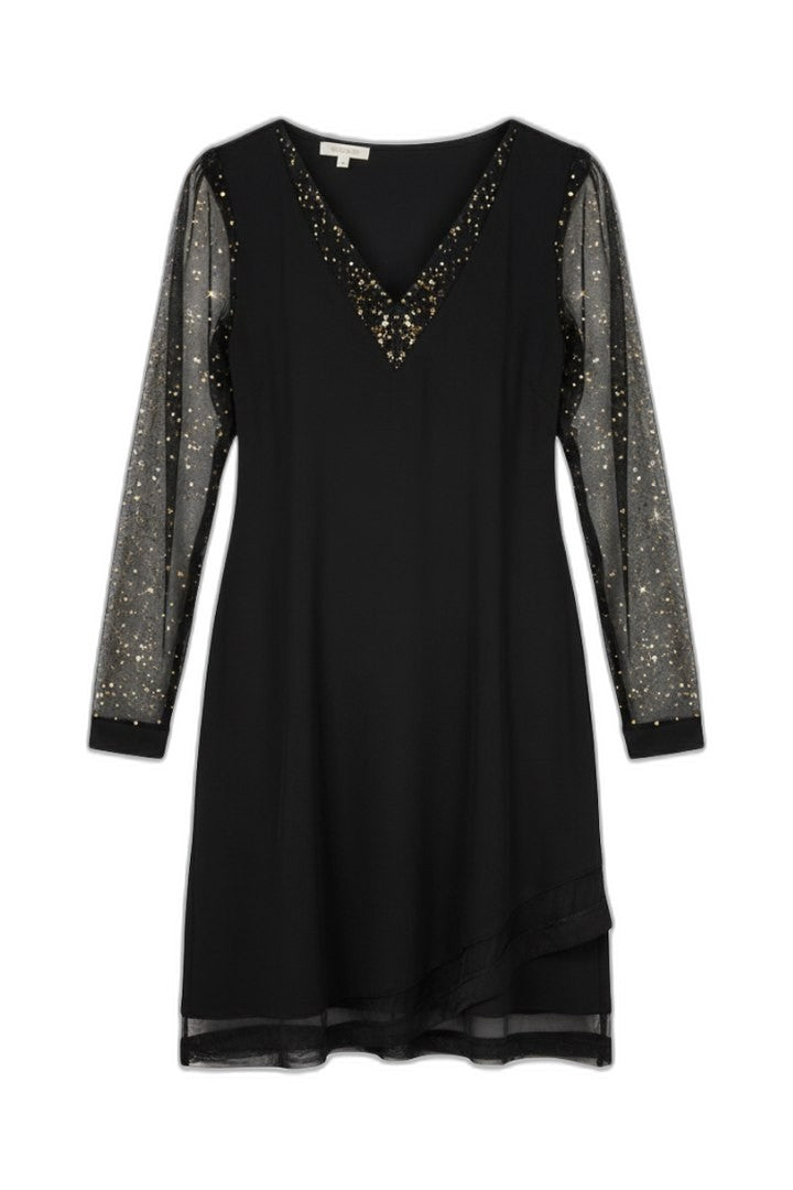 Elegant Black Sequin Mini Dress for Women with V Neck Long Sleeve Straight Leg Party Style