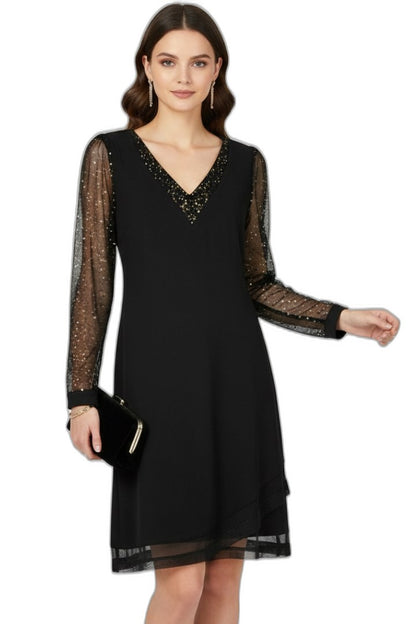 Elegant Black Sequin Mini Dress for Women with V Neck Long Sleeve Straight Leg Party Style