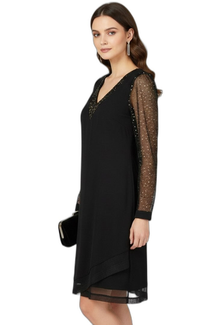 Elegant Black Sequin Mini Dress for Women with V Neck Long Sleeve Straight Leg Party Style