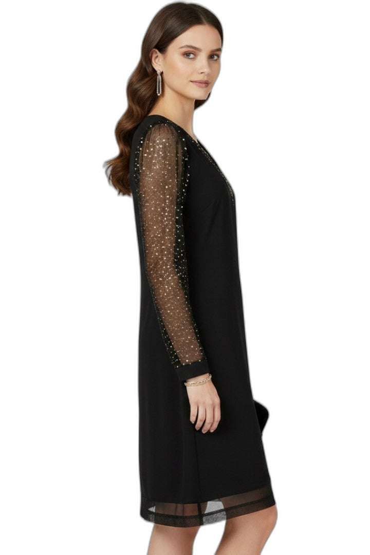 Elegant Black Sequin Mini Dress for Women with V Neck Long Sleeve Straight Leg Party Style