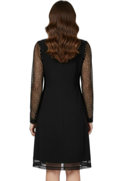 Elegant Black Sequin Mini Dress for Women with V Neck Long Sleeve Straight Leg Party Style