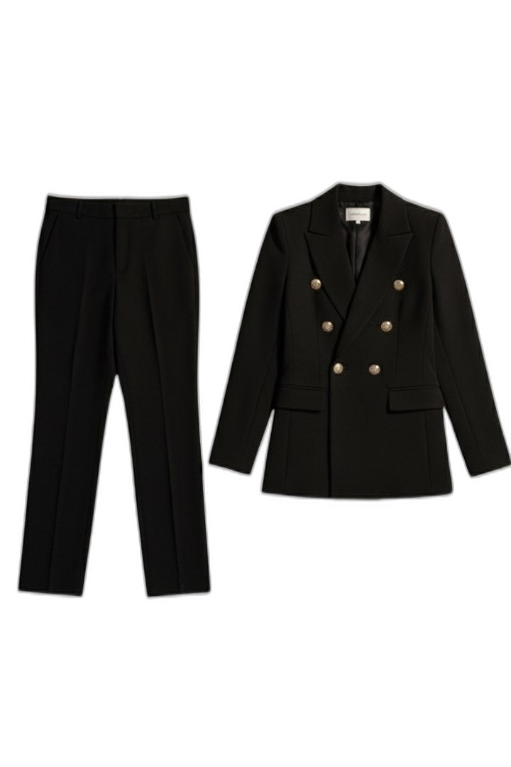 Elegant Black Two Piece Set for Women with Button Front Straight Leg Formal Style