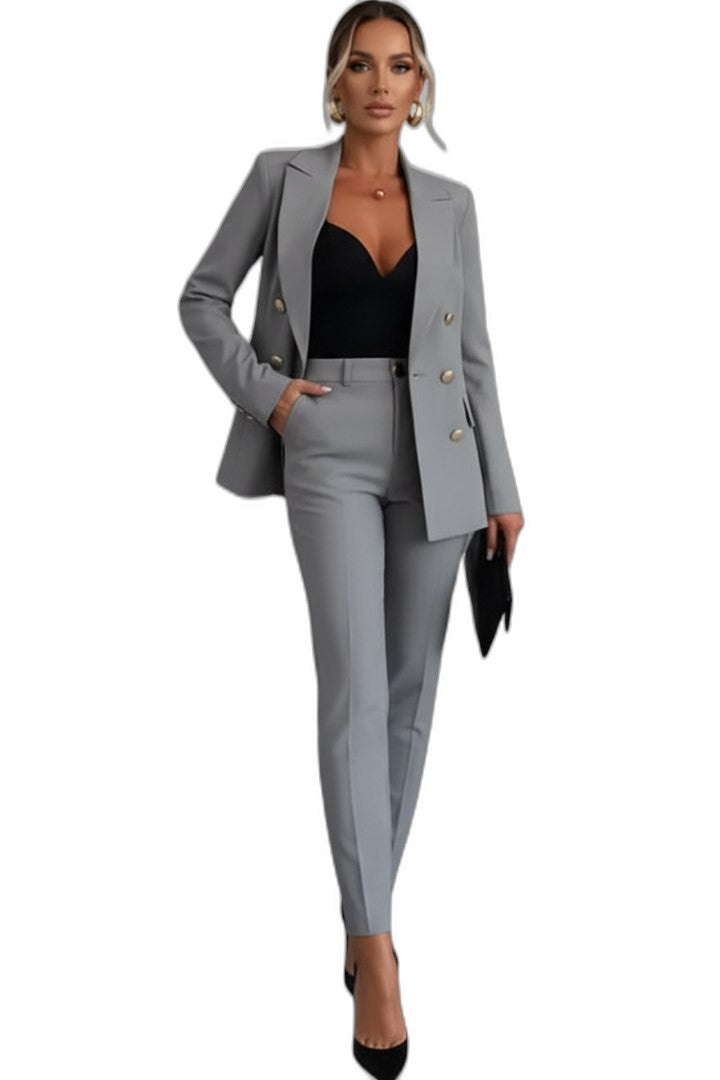 Elegant Black Two Piece Set for Women with Button Front Straight Leg Formal Style