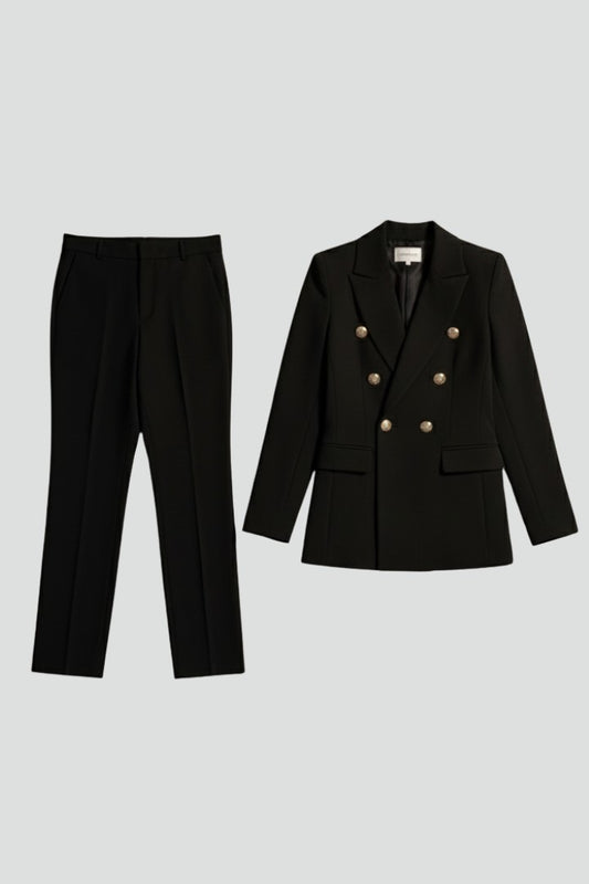 Elegant Black Two Piece Set for Women with Button Front Straight Leg Formal Style
