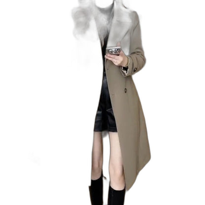 Elegant Black Wool Coat for Women with Collared Long Sleeve Button Front Belted Office Style