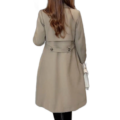 Elegant Black Wool Coat for Women with Collared Long Sleeve Button Front Belted Office Style