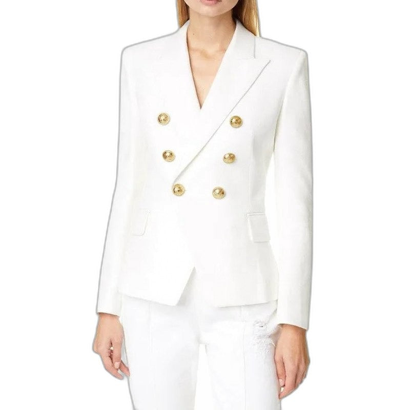 Elegant Blue Blazer for Women with Collared Long Sleeve Button Front Office Style