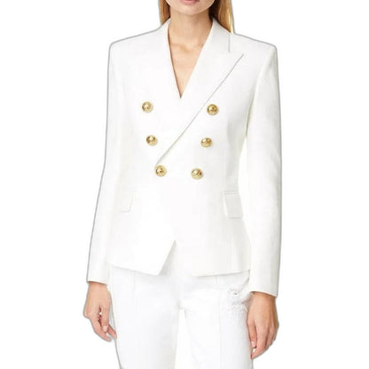 Elegant Blue Blazer for Women with Collared Long Sleeve Button Front Office Style
