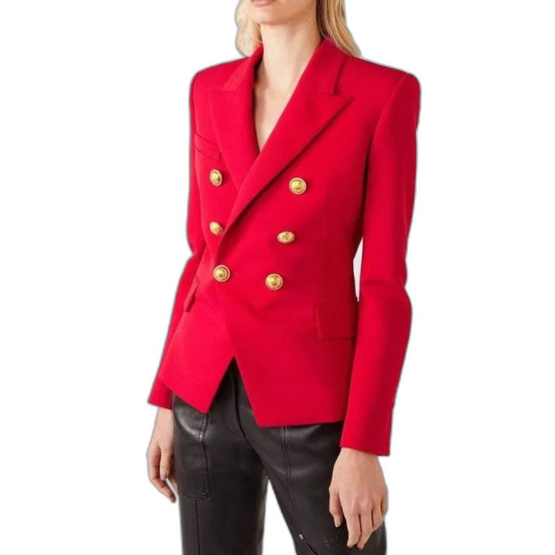 Elegant Blue Blazer for Women with Collared Long Sleeve Button Front Office Style