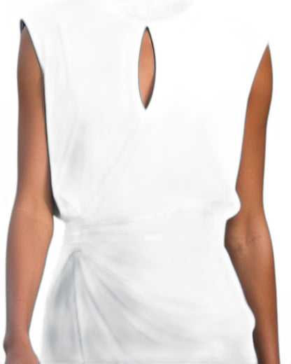 Elegant Blue Midi Dress for Women with High Neck Sleeveless Bodycon Ruched Cocktail Style