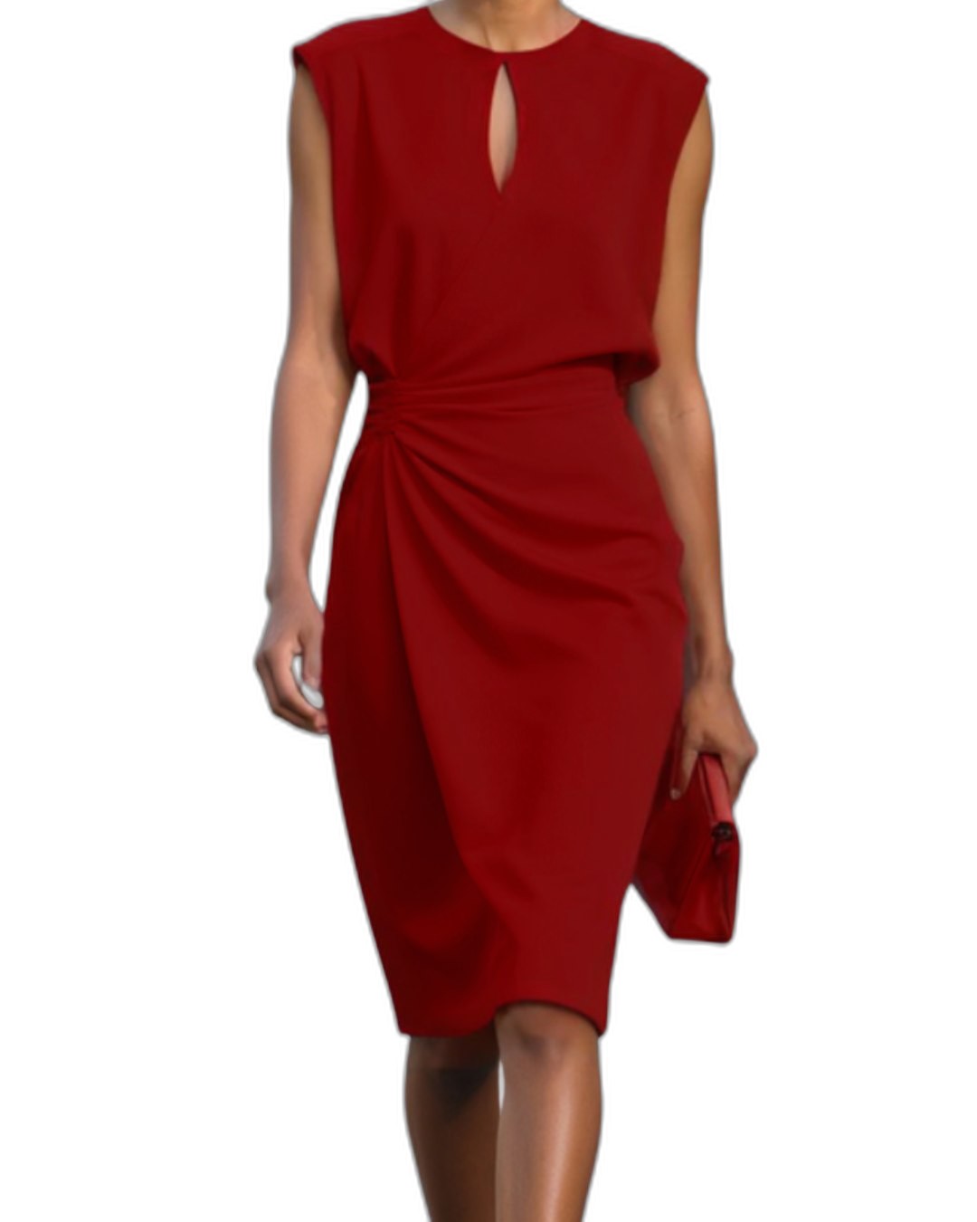 Elegant Blue Midi Dress for Women with High Neck Sleeveless Bodycon Ruched Cocktail Style