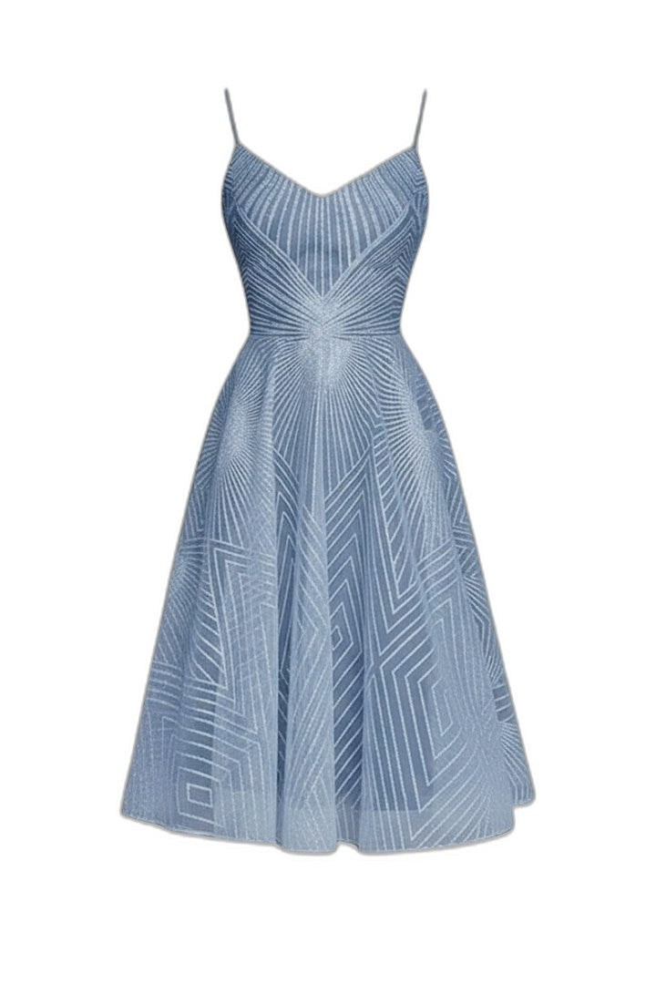 Elegant Blue Midi Dress for Women with Sweetheart Sleeveless A Line Fit And Flare Cocktail Style