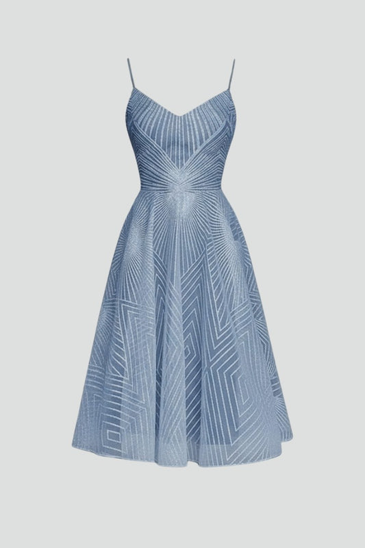 Elegant Blue Midi Dress for Women with Sweetheart Sleeveless A Line Fit And Flare Cocktail Style