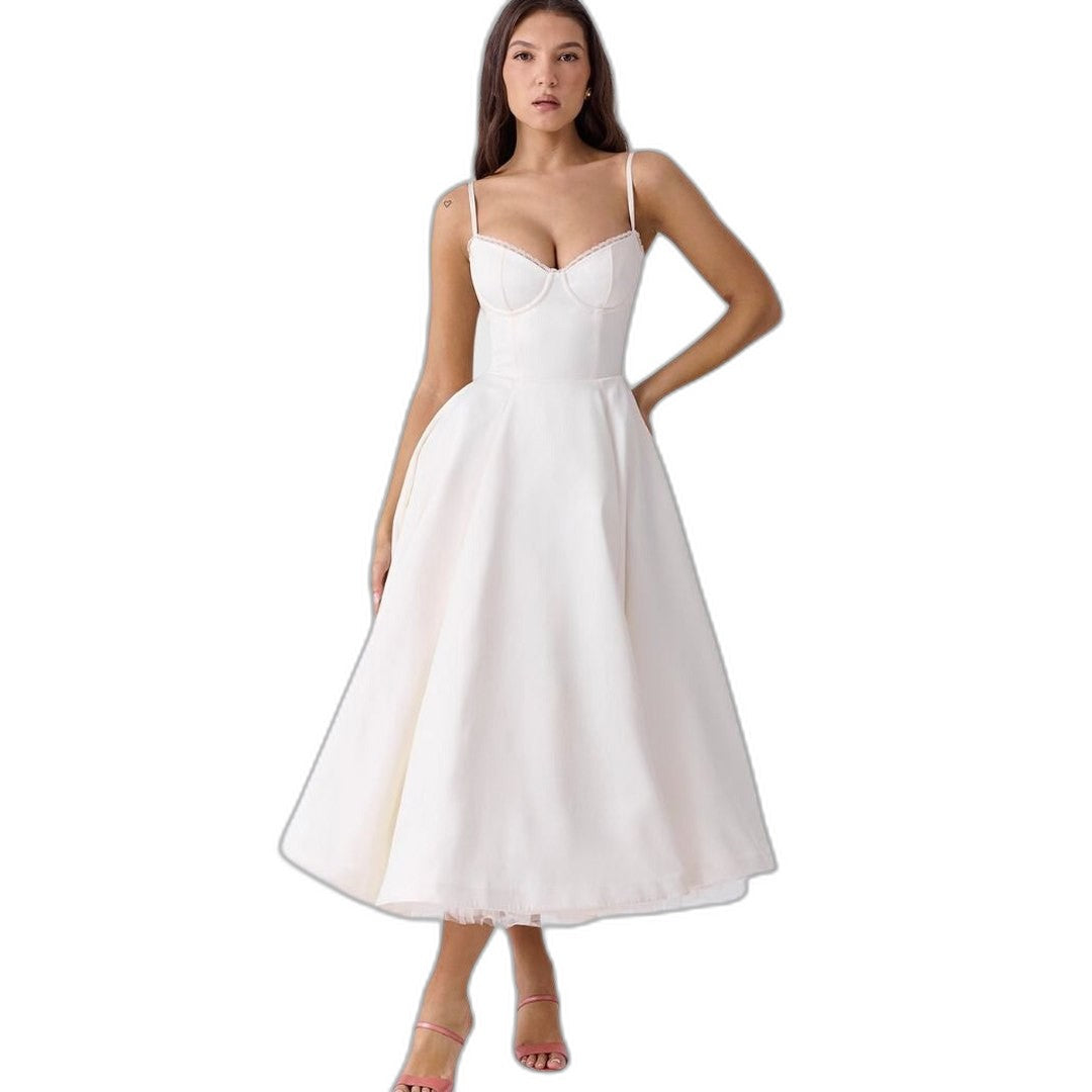Elegant Blue Midi Dress for Women with Sweetheart Sleeveless Fit And Flare Cocktail Style