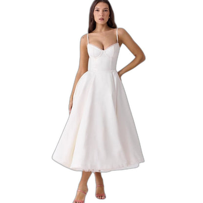 Elegant Blue Midi Dress for Women with Sweetheart Sleeveless Fit And Flare Cocktail Style