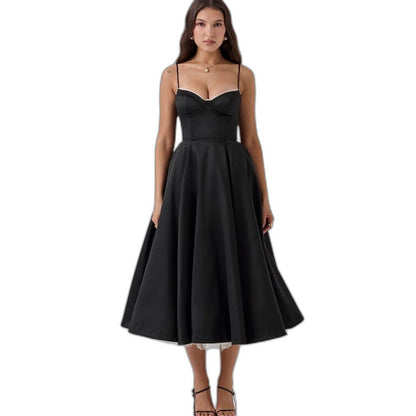 Elegant Blue Midi Dress for Women with Sweetheart Sleeveless Fit And Flare Cocktail Style