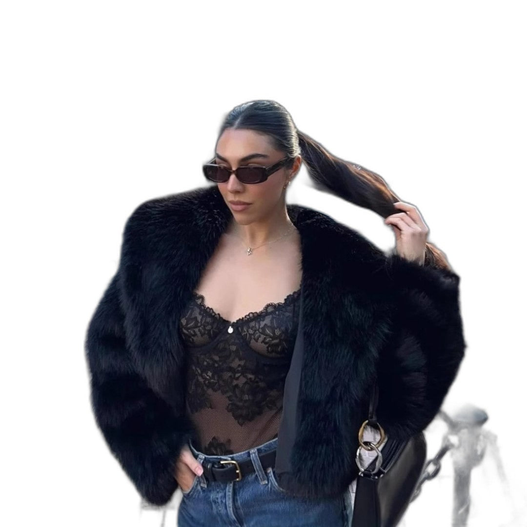 Elegant Brown Jacket for Women with Long Sleeve Cropped Fur Lined Party Style