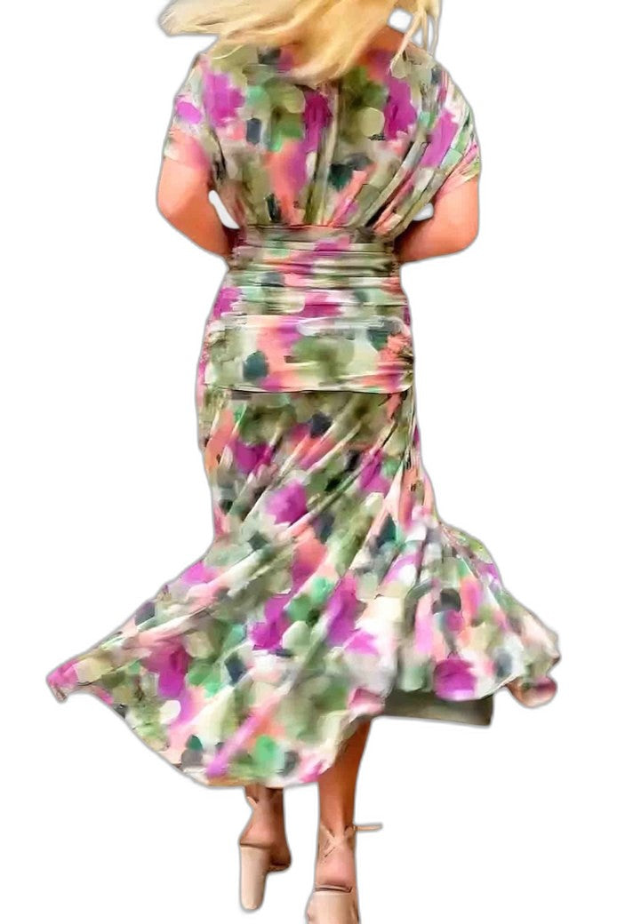 Elegant Brown Maxi Dress for Women with Off Shoulder Short Sleeve Wrap Ruched Cocktail Style