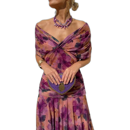 Elegant Brown Maxi Dress for Women with Off Shoulder Sleeveless Ruched Flowing Formal Style