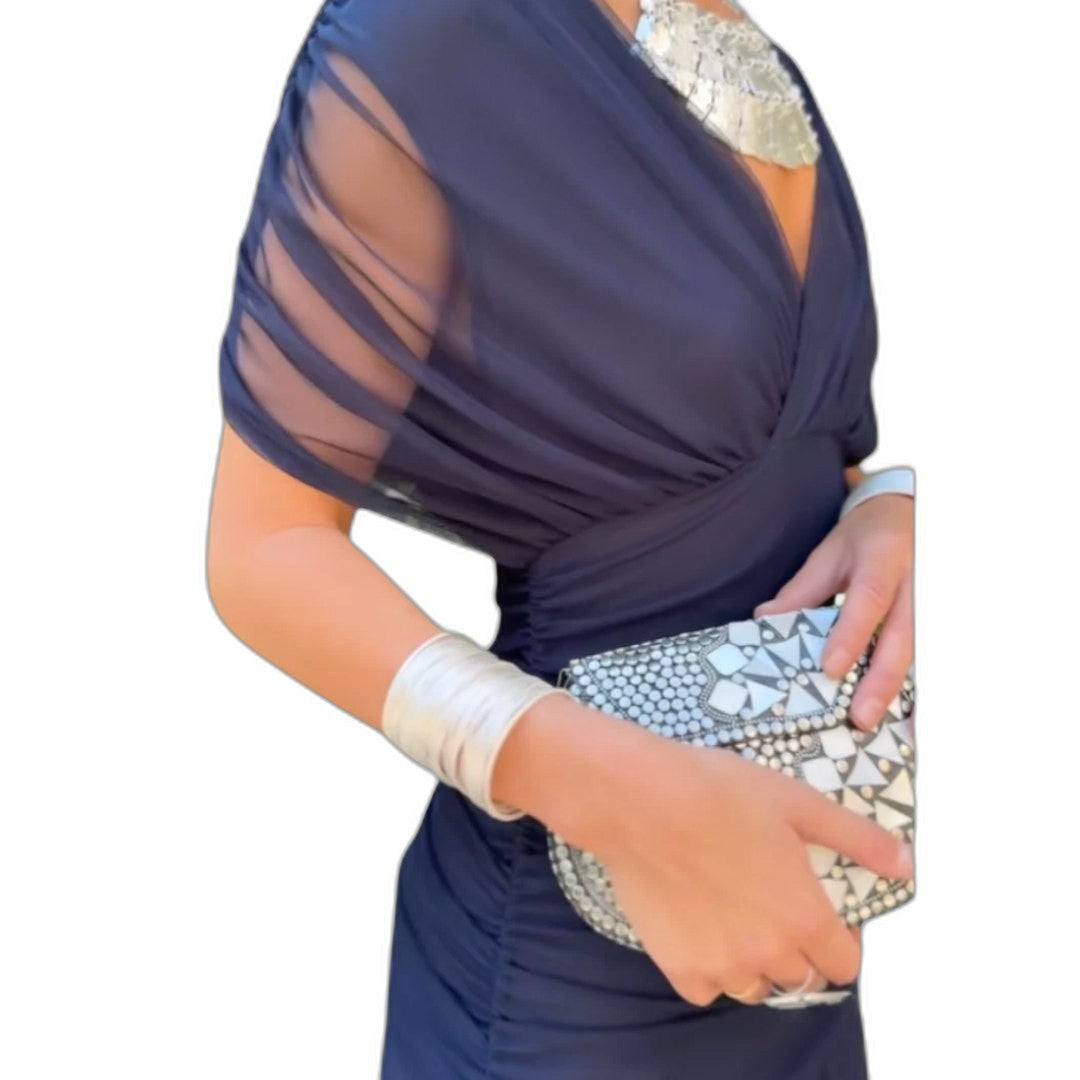 Elegant Brown Maxi Dress for Women with Off Shoulder Sleeveless Ruched Flowing Formal Style