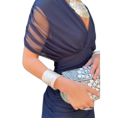 Elegant Brown Maxi Dress for Women with Off Shoulder Sleeveless Ruched Flowing Formal Style