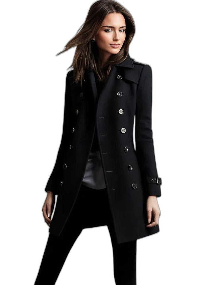 Elegant Burgundy Coat for Women with Collared Long Sleeve Button Front Office Style