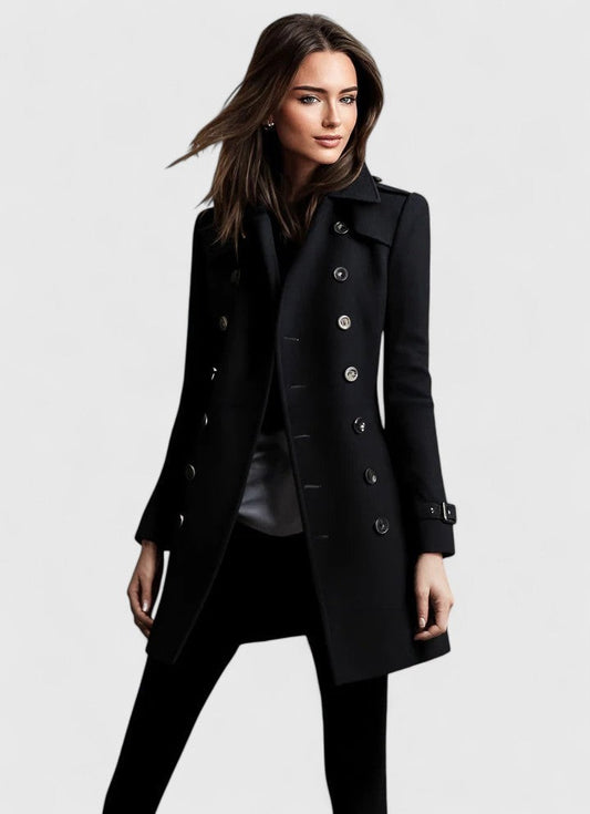 Elegant Burgundy Coat for Women with Collared Long Sleeve Button Front Office Style
