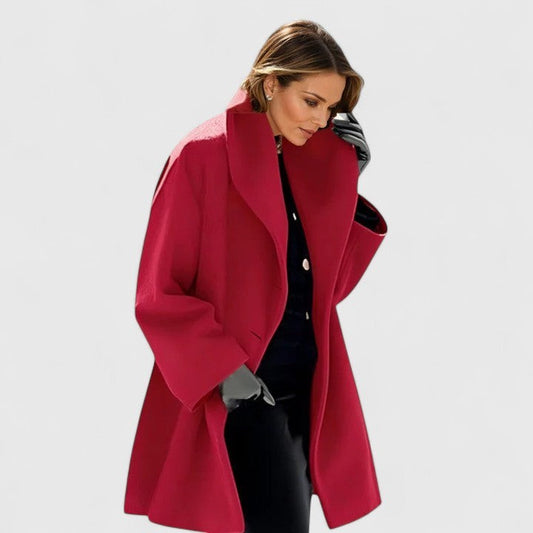 Elegant Burgundy Coat for Women with Collared Long Sleeve Office Style