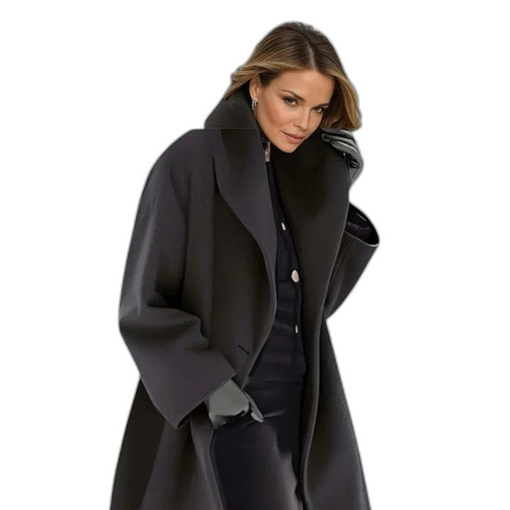 Elegant Burgundy Coat for Women with Collared Long Sleeve Office Style