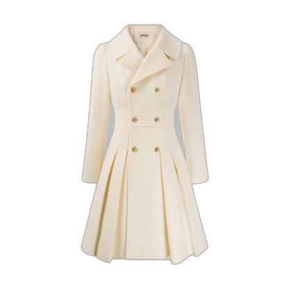Elegant Burgundy Coat for Women with Collared Long Sleeve Pleated Button Front Fit And Flare Office Style
