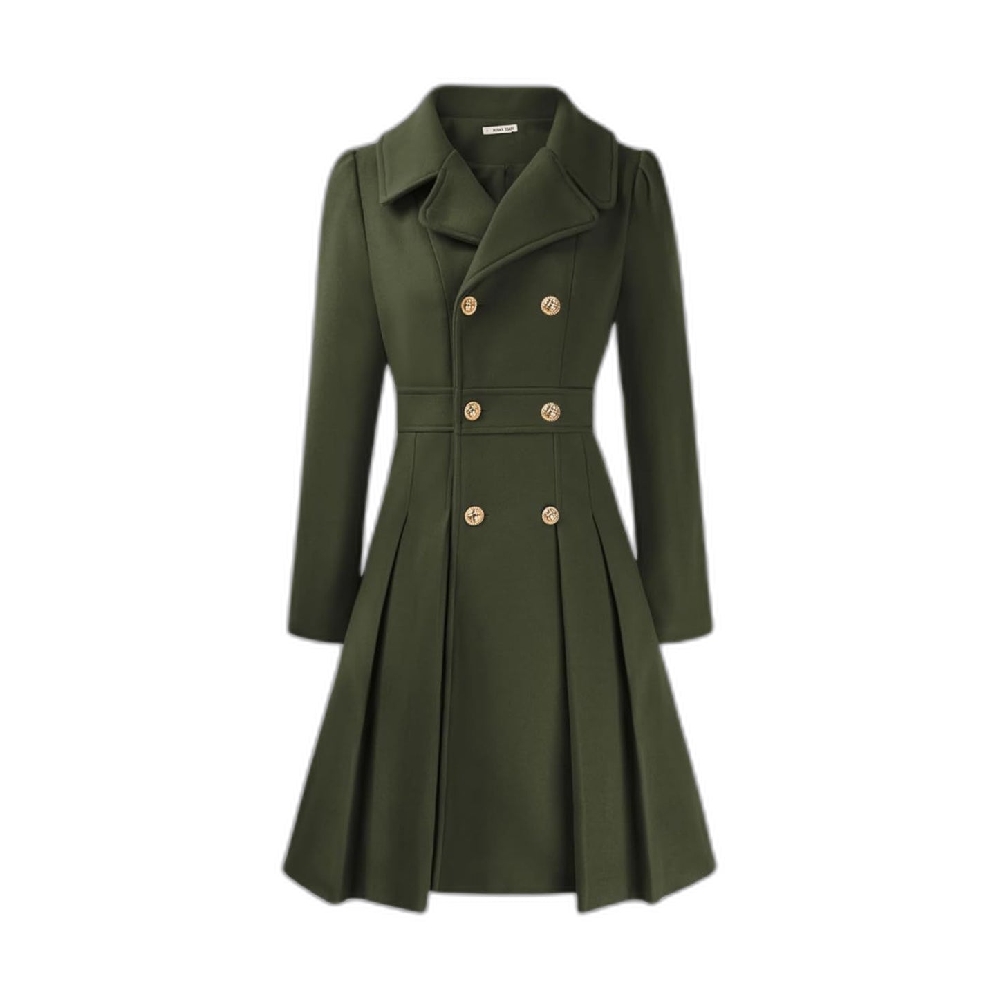 Elegant Burgundy Coat for Women with Collared Long Sleeve Pleated Button Front Fit And Flare Office Style