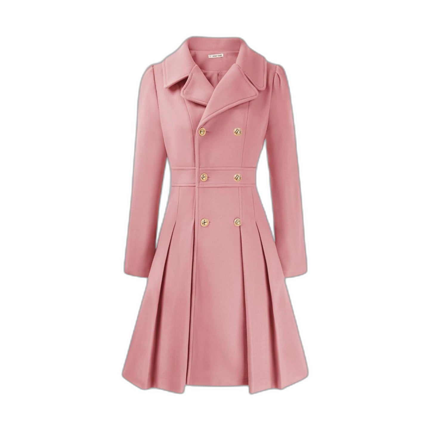 Elegant Burgundy Coat for Women with Collared Long Sleeve Pleated Button Front Fit And Flare Office Style
