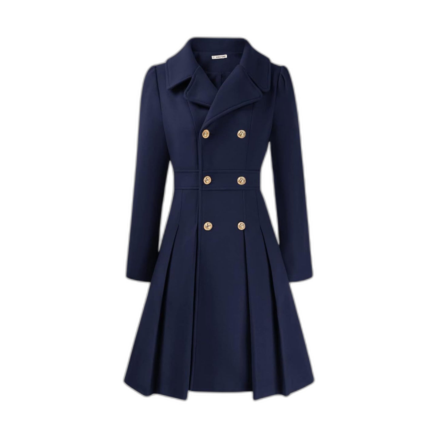 Elegant Burgundy Coat for Women with Collared Long Sleeve Pleated Button Front Fit And Flare Office Style