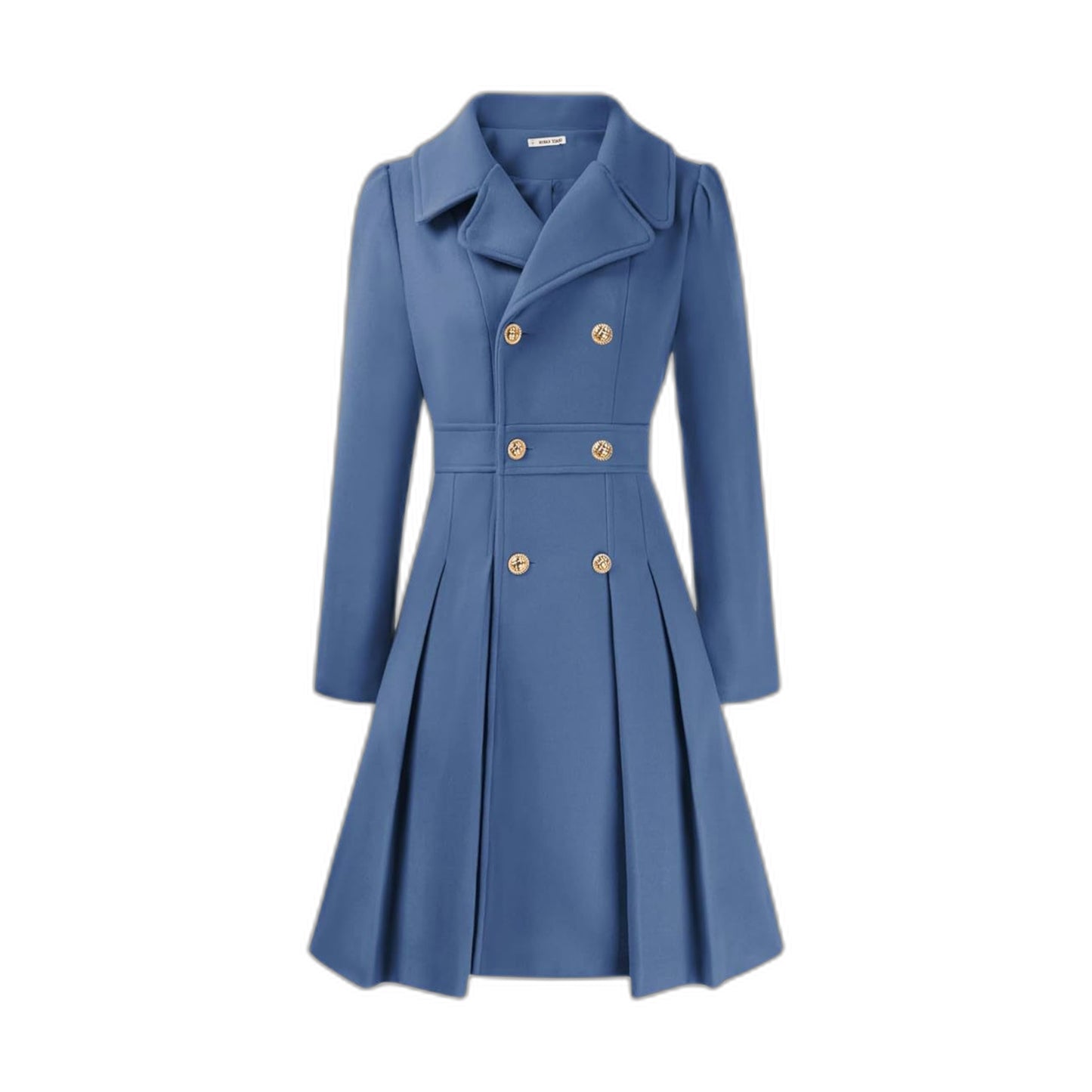 Elegant Burgundy Coat for Women with Collared Long Sleeve Pleated Button Front Fit And Flare Office Style