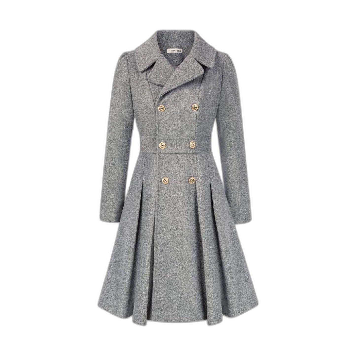 Elegant Burgundy Coat for Women with Collared Long Sleeve Pleated Button Front Fit And Flare Office Style