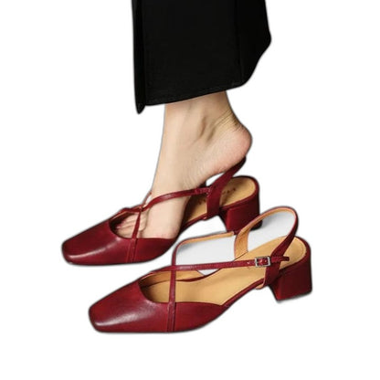 Elegant Burgundy Heels for Women with Block Heel Slingback Closed Toe Cocktail Style