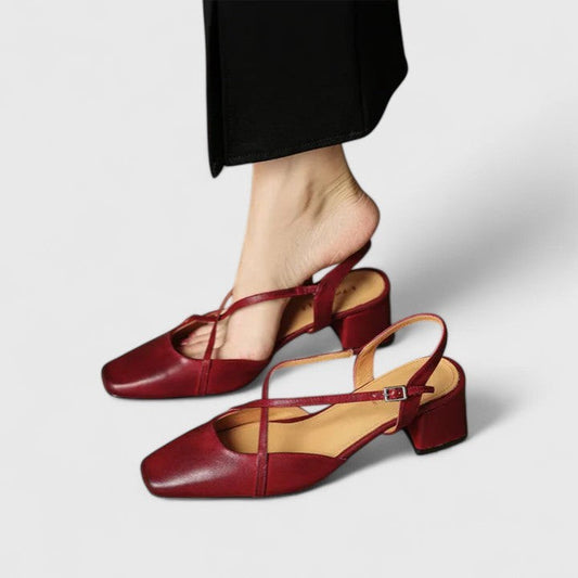 Elegant Burgundy Heels for Women with Block Heel Slingback Closed Toe Cocktail Style