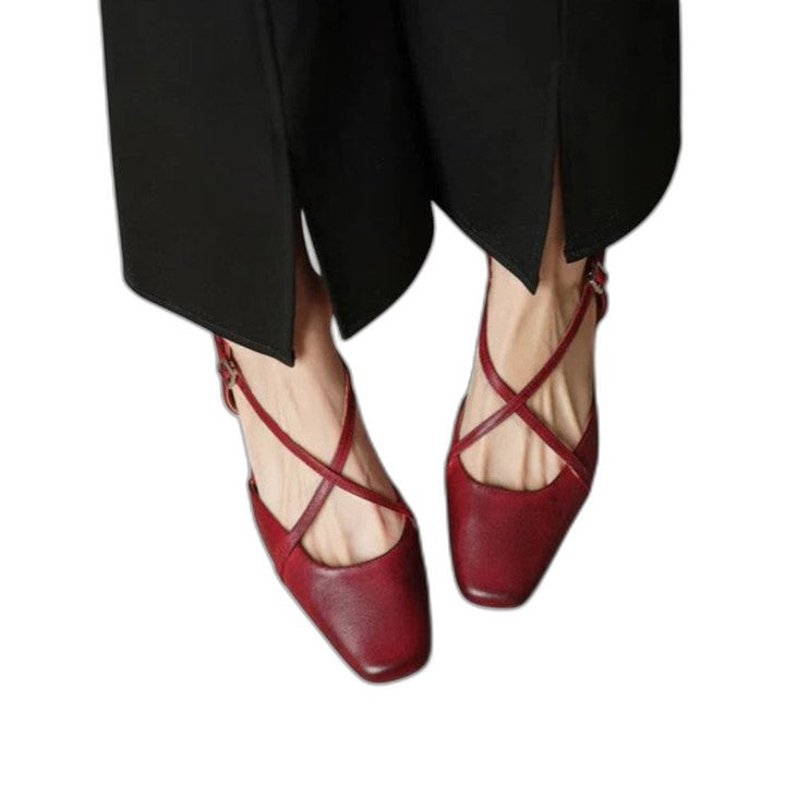 Elegant Burgundy Heels for Women with Block Heel Slingback Closed Toe Cocktail Style