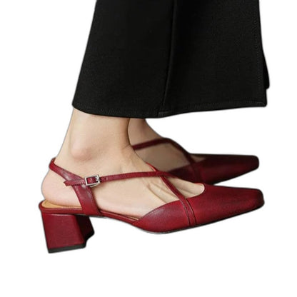Elegant Burgundy Heels for Women with Block Heel Slingback Closed Toe Cocktail Style