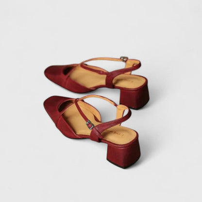 Elegant Burgundy Heels for Women with Block Heel Slingback Closed Toe Cocktail Style