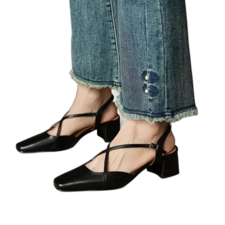 Elegant Burgundy Heels for Women with Block Heel Slingback Closed Toe Cocktail Style