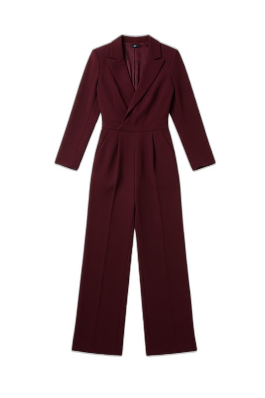 Elegant Burgundy Jumpsuit for Women with V Neck Long Sleeve Wrap Wide Leg Cocktail Style