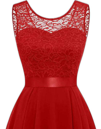 Elegant Burgundy Maxi Dress for Women with Crew Neck Sleeveless Fit And Flare High Low Cocktail Style