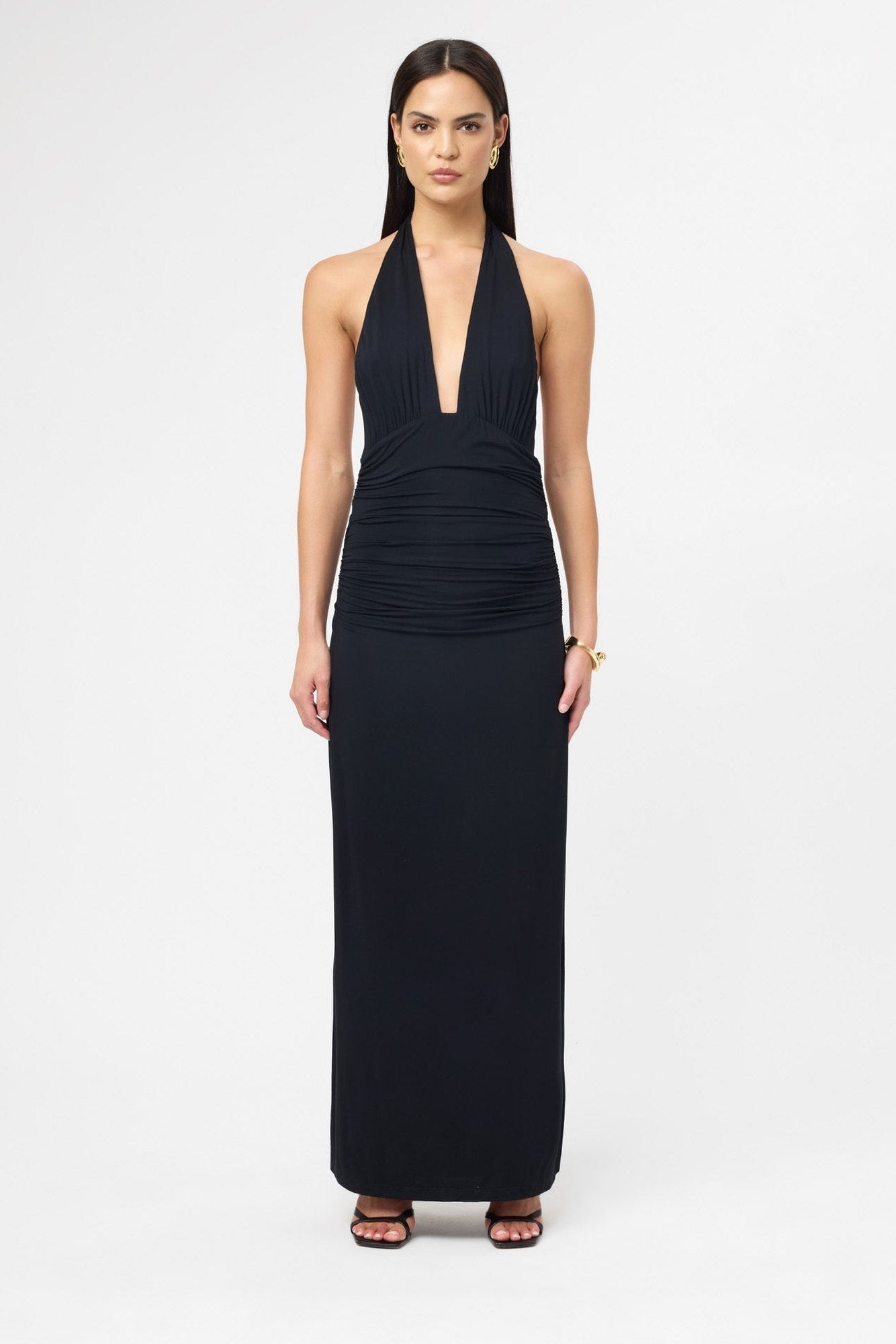 Elegant Burgundy Maxi Dress for Women with Halter Sleeveless Bodycon Ruched Backless Cocktail Style